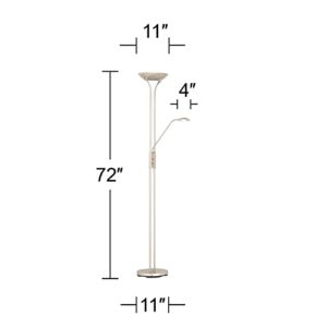 360 Lighting Canby Modern Torchiere Floor Lamp Standing with Side Light LED 72" Tall Brushed Nickel Silver Metal White Acrylic Diffuser for Living Room Reading House Bedroom Home Office