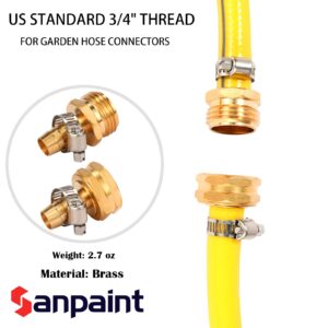 Sanpaint Brass Garden Hose Connector Repair Mender Kit with Stainless Clamp,Fits 1/2" Water Hose Fitting (1/2" Barb x 3/4" GHT)