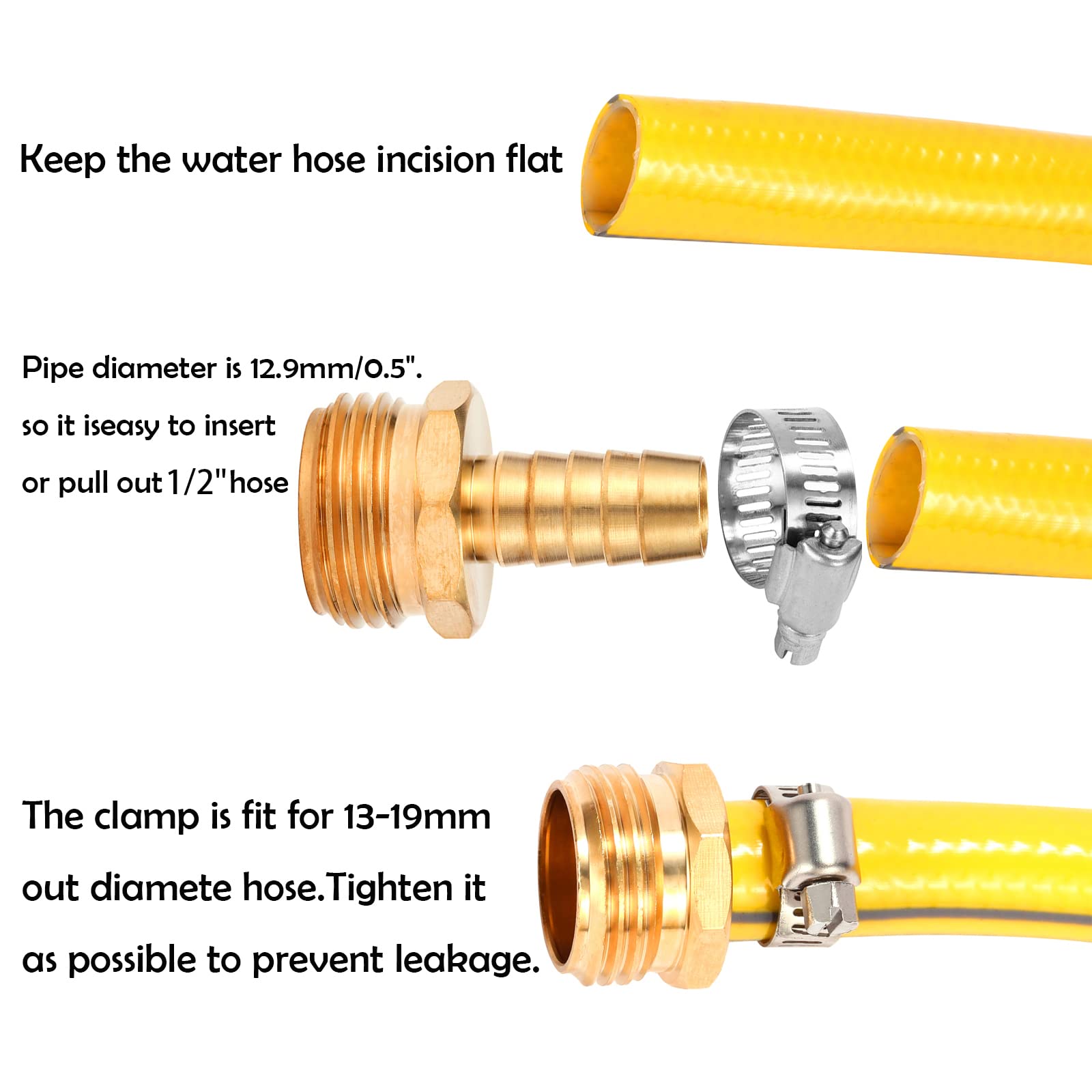 Sanpaint Brass Garden Hose Connector Repair Mender Kit with Stainless Clamp,Fits 1/2" Water Hose Fitting (1/2" Barb x 3/4" GHT)