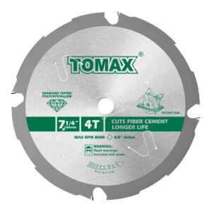 tomax pcdm71404 7-1/4 inch 4 tooth polycrystalline diamond tipped (pcd) hardie fiber cement saw blade with 5/8-inch dmk arbor