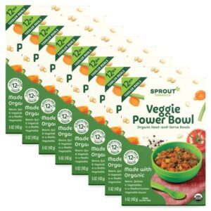 sprout organic baby food, toddler meals, mediterranean veggie power bowl with beans & quinoa, 5 oz bowl (8 count)