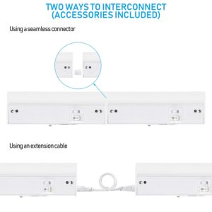 TORCHSTAR LED Under Cabinet Task Lighting 3CCT, 8 Inch 6W 400LM, 120V Hardwired & Plug-in, CRI90 ETL Under Counter Lights, Dimmable & Linkable, 3000K/4000K/5000K, White Aluminum Housing, Pack of 2