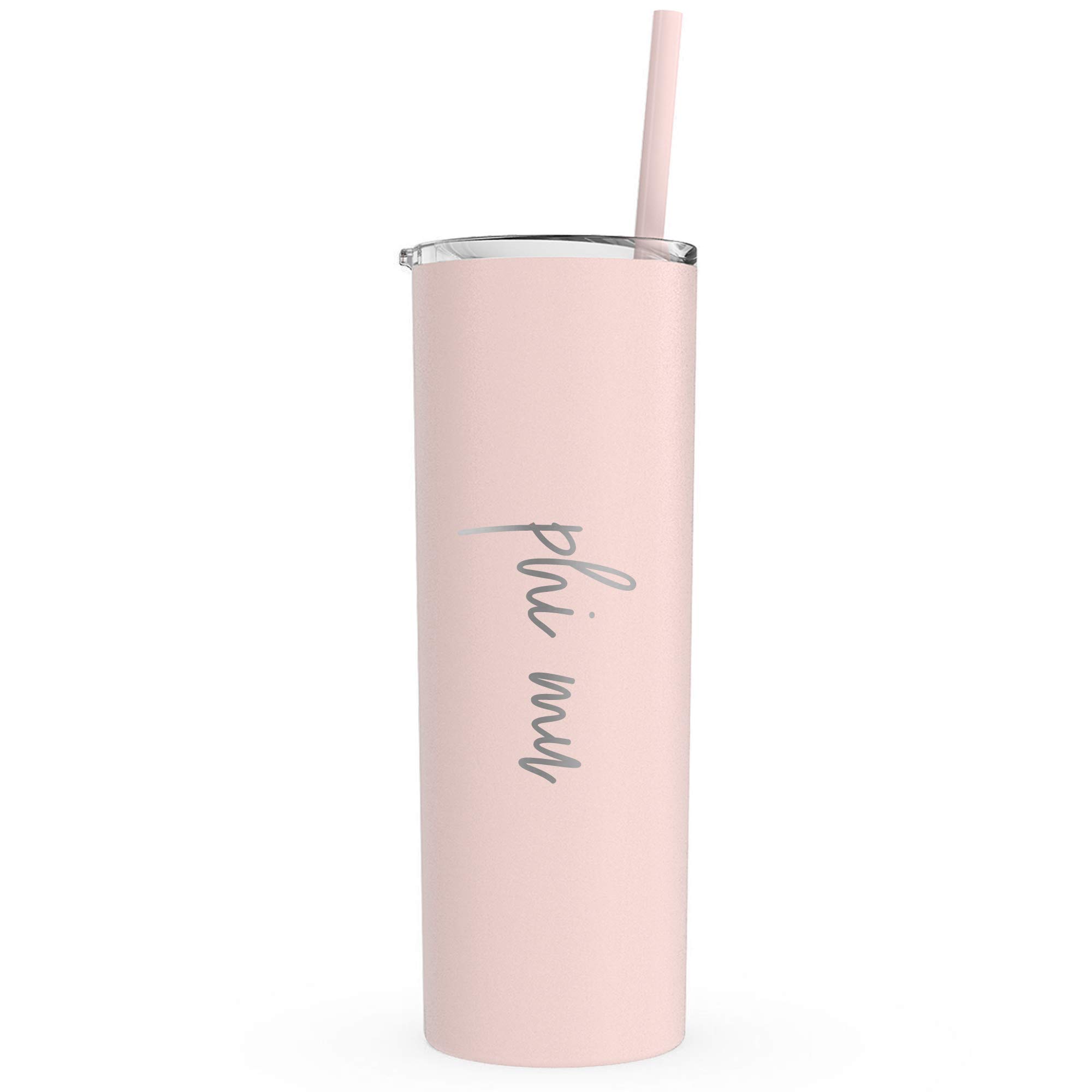 Go Greek Chic Phi Mu Laser Engraved Skinny Tumbler with Straw (Blush)