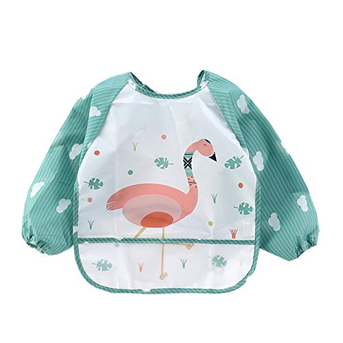 3-Pack Baby Long Sleeve Waterproof Bib Full Coverage Apron Bib Smock Toddler Bibs with Pocket 9-36 Months