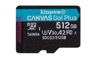 kingston 512gb canvas go plus microsdxc card | up to 170mb/s | uhs-i, c10, u3, v30, a2/a1 | with adapter | sdcg3/512gb