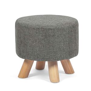 asense round ottoman foot rest linen fabric padded seat pouf ottoman with non-skid wooden legs