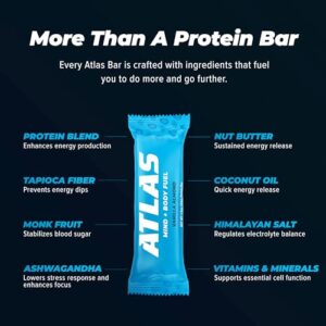 Atlas Protein Bar, 20g Protein, 1g Sugar, Clean Ingredients, Gluten Free (Whey Variety, 12 Count (Pack of 1))