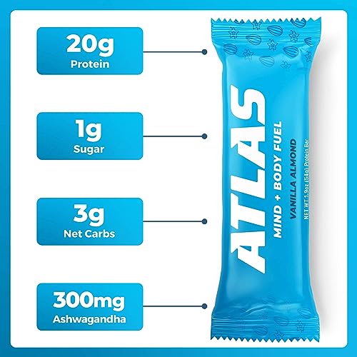 Atlas Protein Bar, 20g Protein, 1g Sugar, Clean Ingredients, Gluten Free (Whey Variety, 12 Count (Pack of 1))