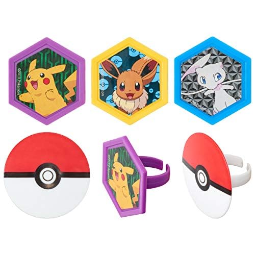 DecoPac 24 Pokemon Pikachu Pokeball Cupcake Rings Toppers