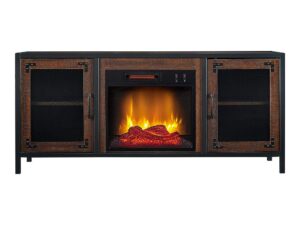 hearthpro matthew media entertainment console with metal frame & fireplace - brown wood, sp6556-of