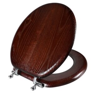 angel shield durable wood veneer natural toilet seat metal hinged easy clean anti-scratch american standard(round,dark walnut)