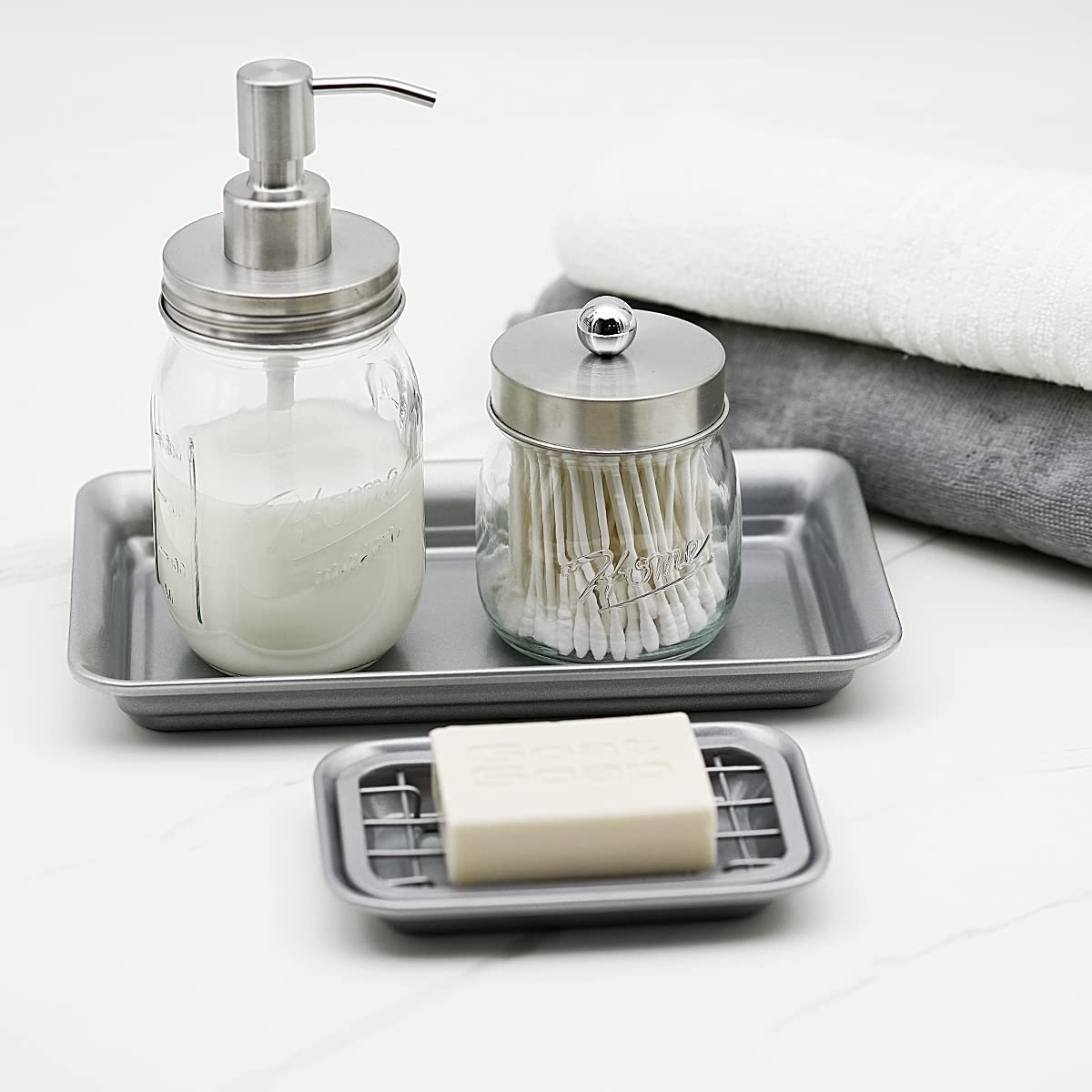 Kitchen and Bathroom Soap Dish Tray - Metal 2-Piece Soap Dish Tray with Drainage Grid and Holder for Kitchen Sink Countertops to Store Soap, Sponges, Scrubbers - Rust Resistant (2 Pack, Silver)