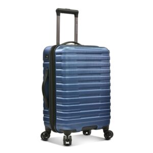 u.s. traveler boren polycarbonate hardside rugged travel suitcase luggage with 8 spinner wheels, aluminum handle, navy, carry-on 22-inch, usb port