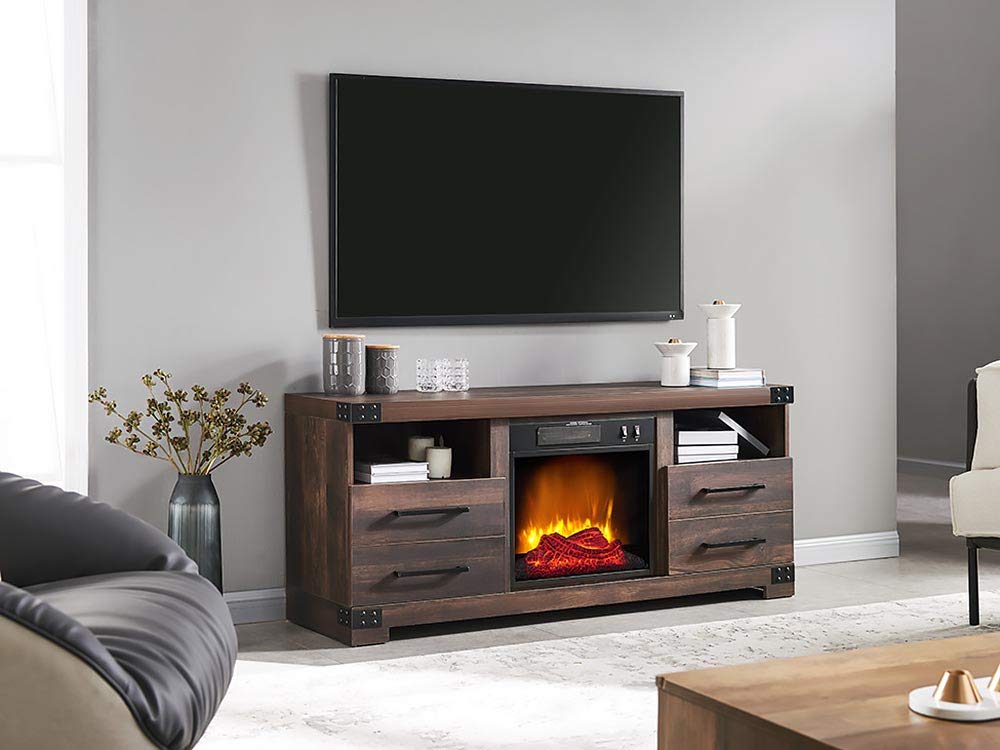 HEARTHPRO Perry Entertainment Media Console & 18" Firebox - Rustic Brown, SP6543-OF