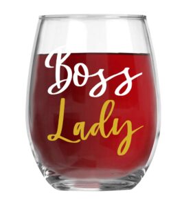 aw fashions boss lady 15oz wine glass for women - funny unique office gift idea for girl boss, boss babe, women bosses, lady, female, office, appreciation perfect birthday gifts for the office