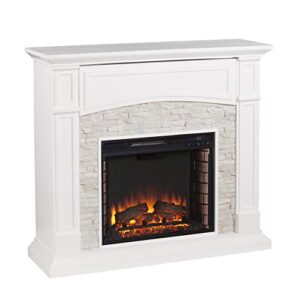 seneca electric media fireplace - white w/white faux stone
