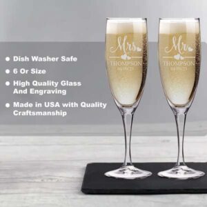 Krezy Case Mr and Mrs Wedding Toasting Champagne Flutes with Box, Set of 2 Glasses With Black Box, Laser engraved Tosting Flutes Engraved Personalized Glasses for Bride and Groom