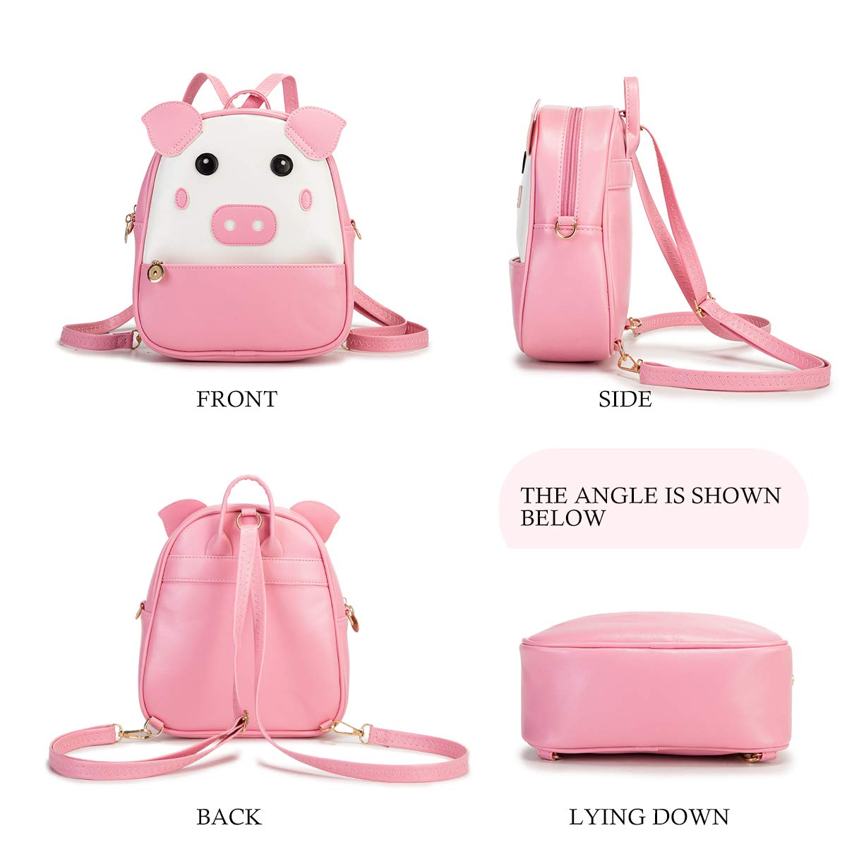 KL928 Girls Mini Backpack Toddler 3D Animal Casual Daypack PU Leather Preschool Convertible Shoulder Bag Gift for Kids (Pink)