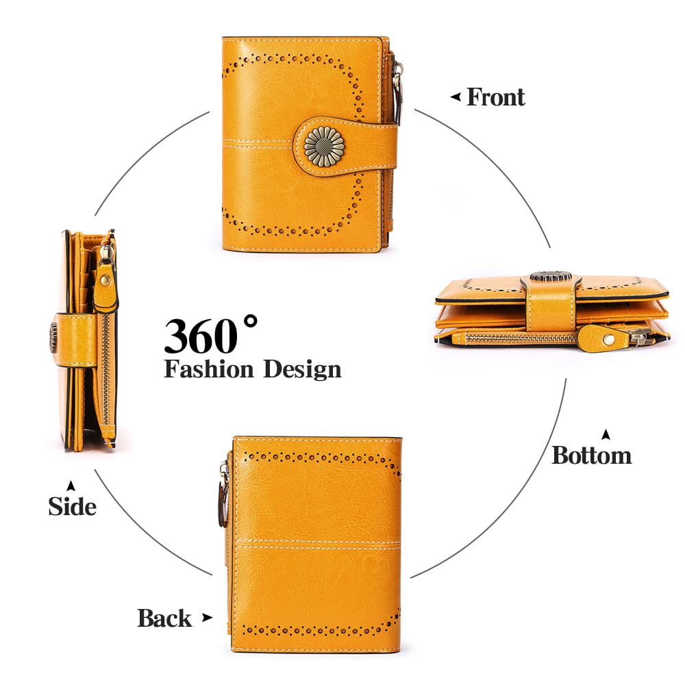 SENDEFN Small Womens Wallet Leather Bifold Card Holder RFID Blocking with Zipper Coin Pocket