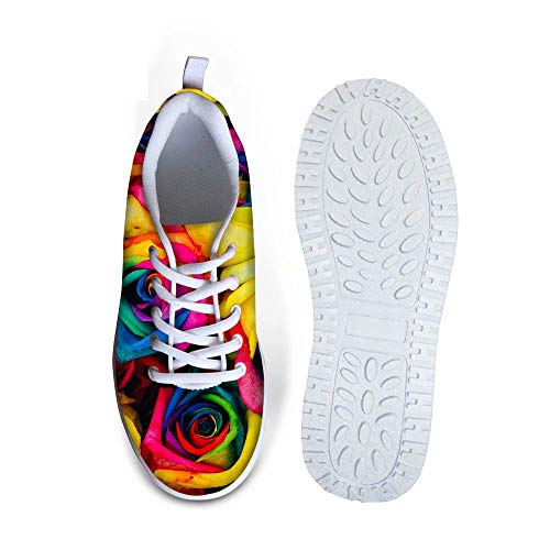 AFPANQZ Multi-Colored Roses Print Women Sports Running Shoes for Walking Jogging Wedge Sneakers Rocker Shape Ups Lightweight Shoes Trainers Size 5