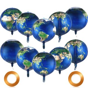 10 pieces 22 inch earth globe balloons sphere world map foil balloons planet 4d round globe balloons and 2 rolls ribbons for birthday space theme party earth day decorations teaching supplies