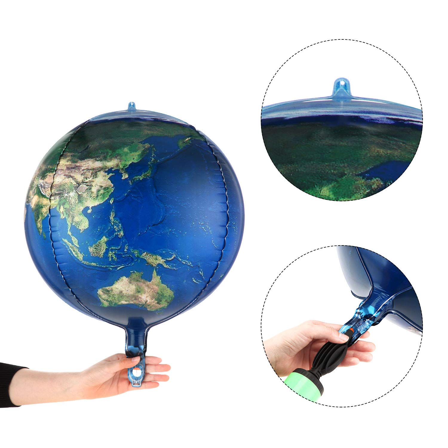 10 Pieces 22 Inch Earth Globe Balloons Sphere World Map Foil Balloons Planet 4D Round Globe Balloons and 2 Rolls Ribbons for Birthday Space Theme Party Earth Day Decorations Teaching Supplies