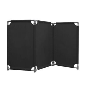 3 panels safety barricade 5.8ft foldable security sign barrier gate with heavy duty pvc frame high visibility caution symbol crowd control restricted area pedestrian barricade traffic fence black