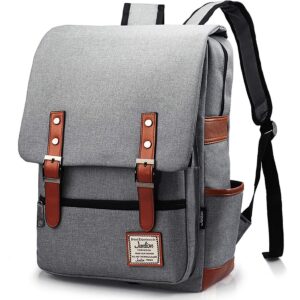 junlion vintage laptop backpack gift for women men, school college slim backpack fits 15.6 inch macbook gray