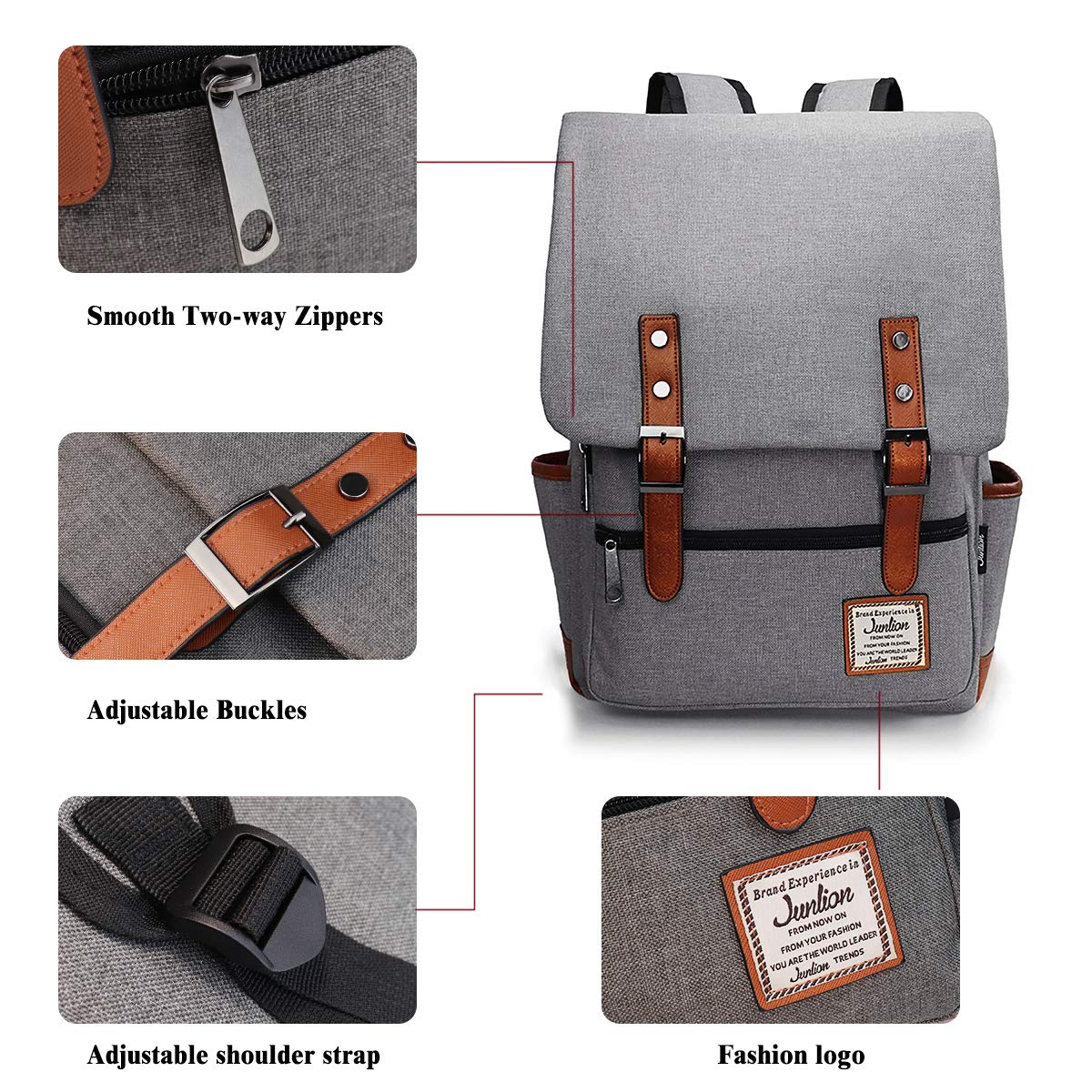 Junlion Vintage Laptop Backpack Gift for Women Men, School College Slim Backpack Fits 15.6 inch MacBook Gray