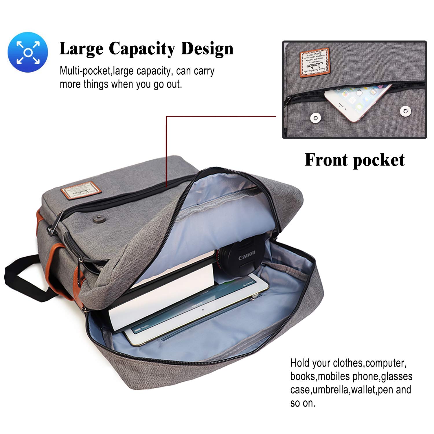 Junlion Vintage Laptop Backpack Gift for Women Men, School College Slim Backpack Fits 15.6 inch MacBook Gray