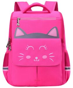 yusstar kids backpack chest strap kindergarten elementary 1-2 grader boy girl school bag (cat1-rose)