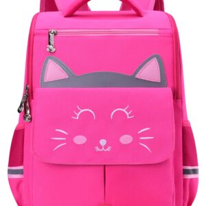 YUSSTAR Kids Backpack Chest Strap Kindergarten Elementary 1-2 Grader Boy Girl School Bag (Cat1-rose)