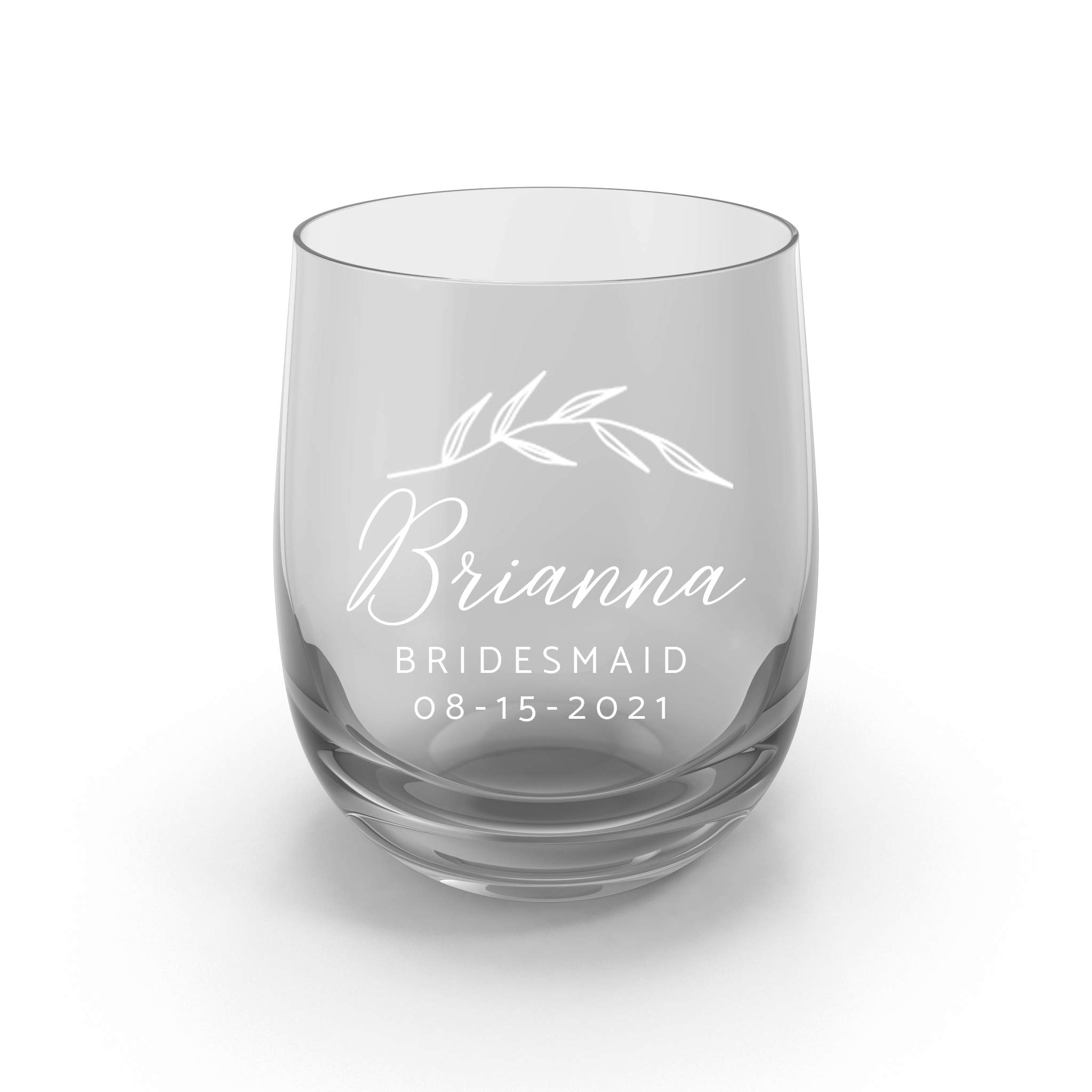 Engraved Stemless Wine Glass Gift for Bachelorette Party - Personalized for your Bridesmaids, Maid of Honor, Matron of Honor, Bridal Party (Seaweed)