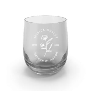 engraved stemless wine glass gift for bachelorette party - personalized for your bridesmaids, maid of honor, matron of honor, bridal party (flower)