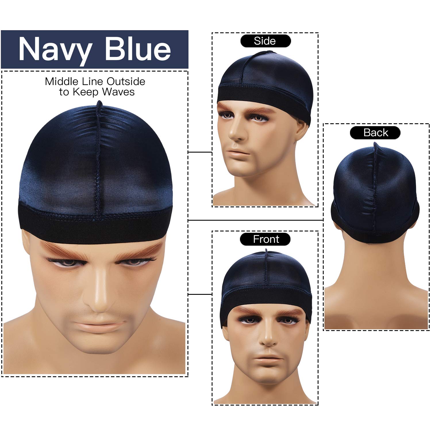 2PCS Silky Stocking Wave Cap for Men, Good Compression Over Durag （Regular Style）