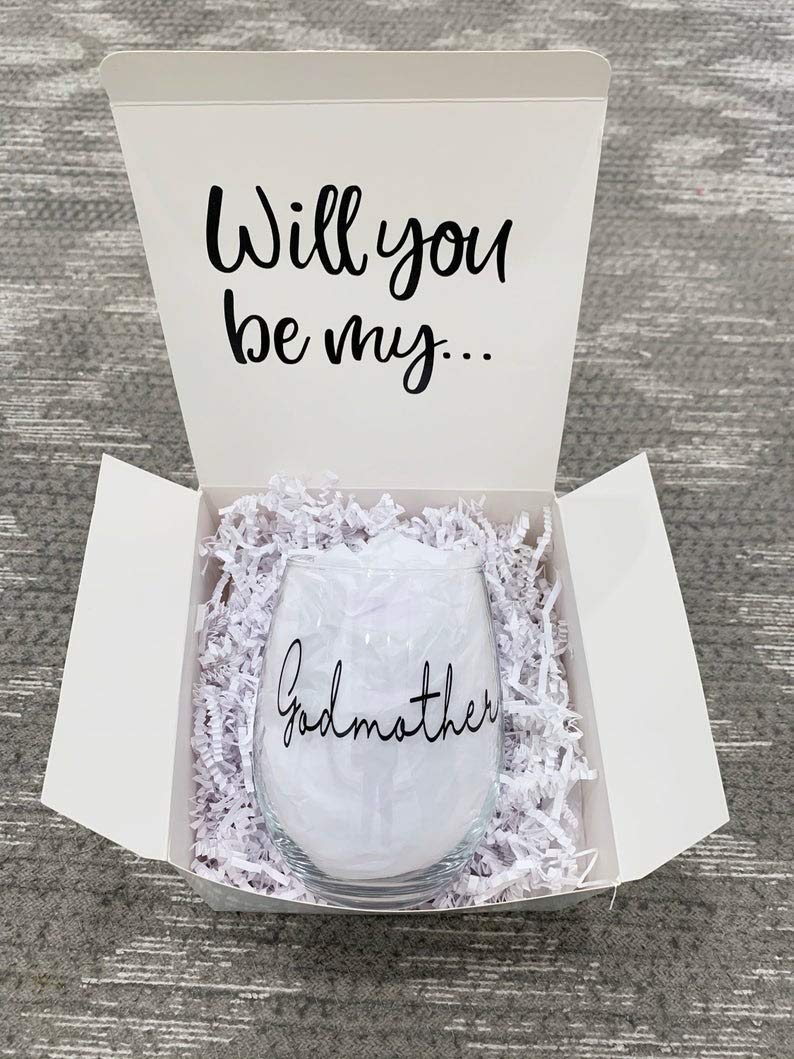 Godmother Gift, Godmother Proposal Gift, Godmother Box, Will you be my Godmother, Baptism Godmother, Godmother Wine glass, Godparent Gift