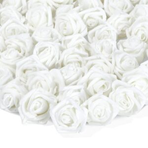 bright creations 200 pack white artificial flower heads, 2 inch stemless fake foam roses for wall decorations, wedding receptions, faux bouquets, table scatter, and diy crafting projects