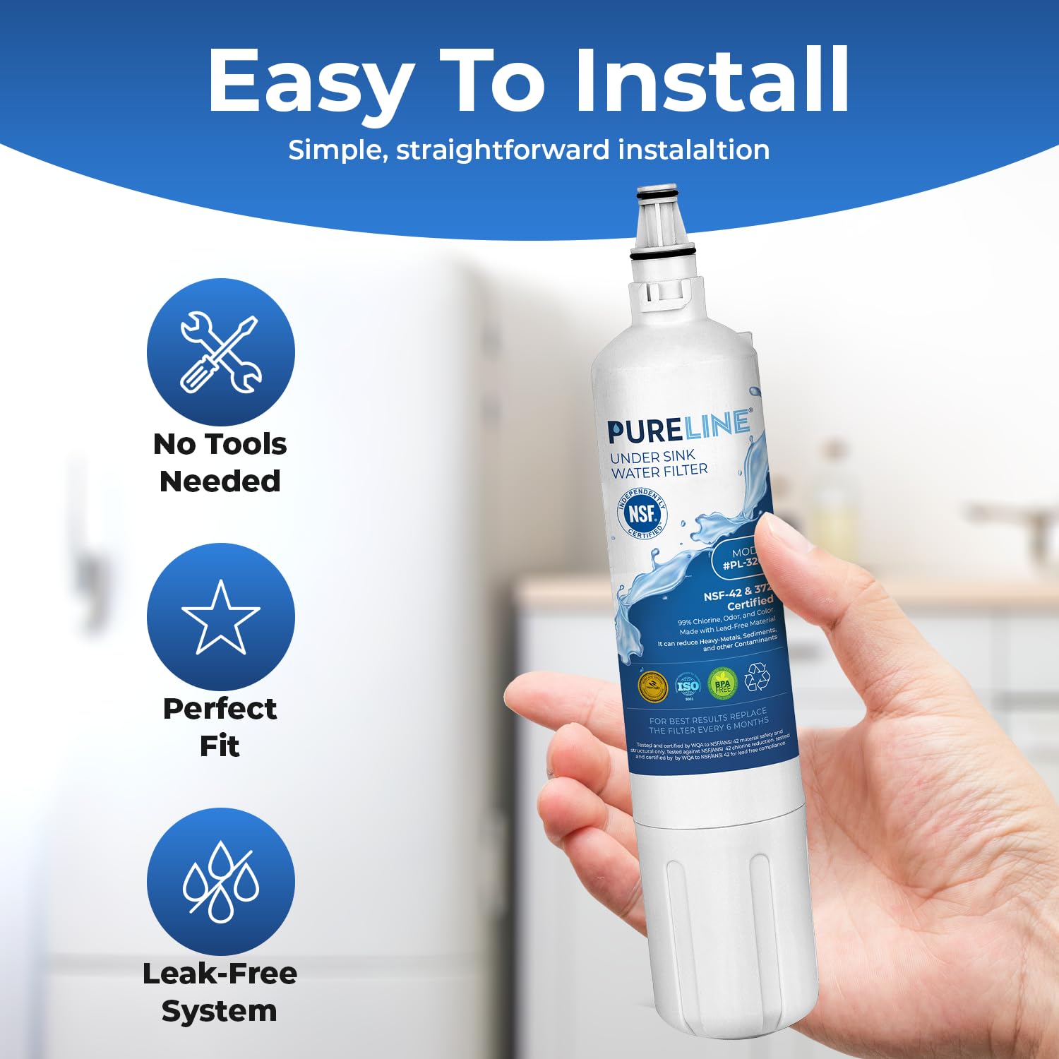 Pureline F-2000 Replacement for InSinkErator F-1000, F-2000, Sub-Zero 4204490, 4290510, Undersink Water Filter - Reduces Bad Taste & Odor