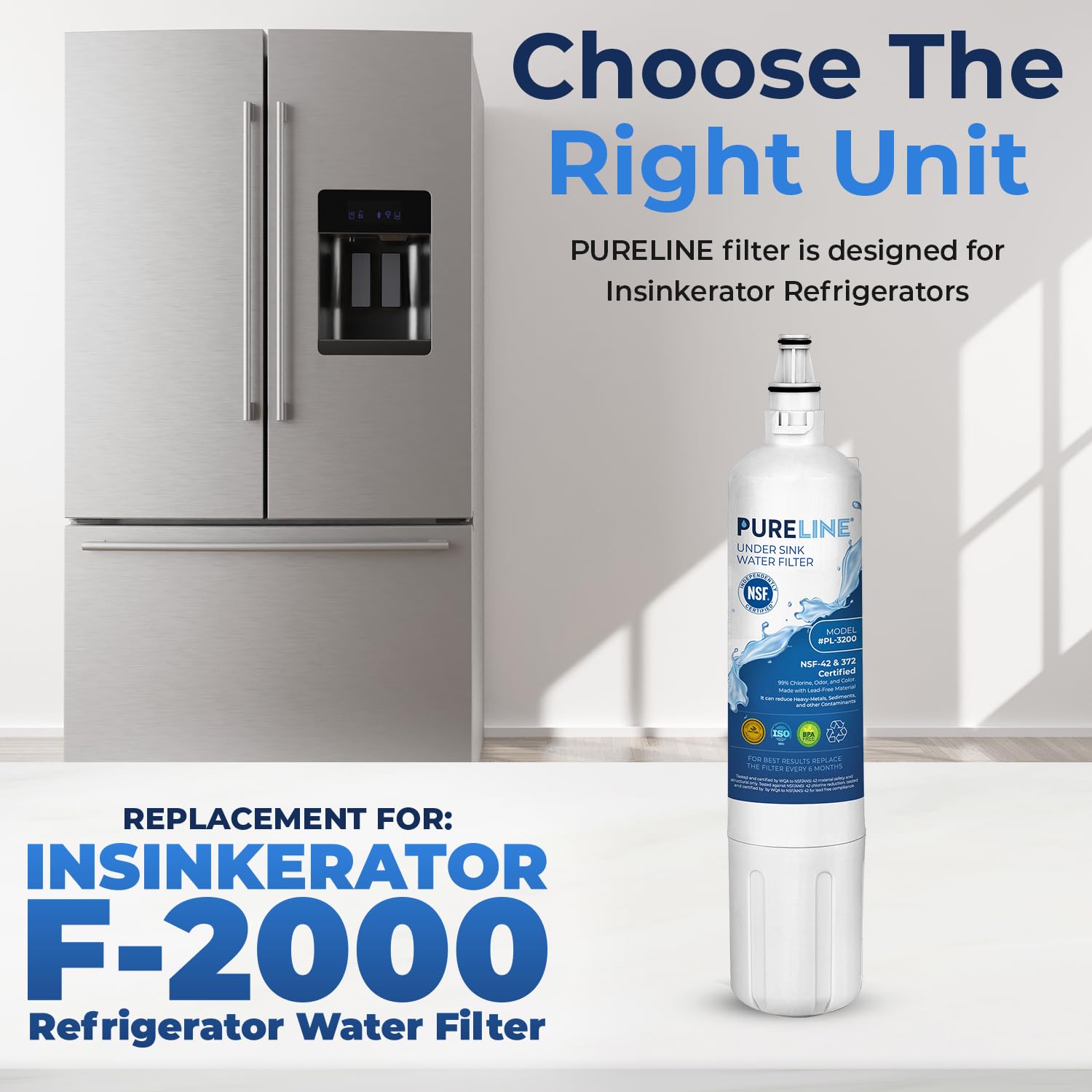 Pureline F-2000 Replacement for InSinkErator F-1000, F-2000, Sub-Zero 4204490, 4290510, Undersink Water Filter - Reduces Bad Taste & Odor