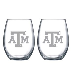 rfsj etched satin frost logo wine or beverage glass set of 2 (texas a&m)
