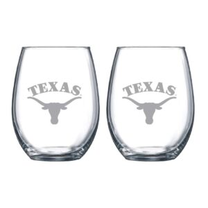 rfsj etched satin frost logo wine or beverage glass set of 2 (texas)