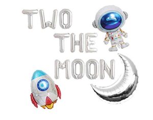 annodeel two the moon balloons, 16inch silver letter foil balloons large moon man robot ufo theme for 2nd years old brithday party supply decoration
