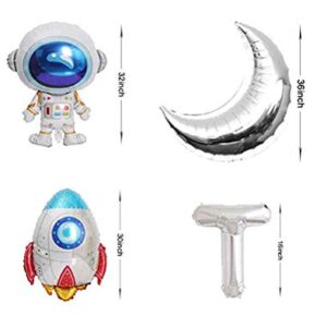 AnnoDeel Two The Moon Balloons, 16inch Silver Letter foil Balloons Large Moon Man Robot UFO Theme for 2nd Years Old Brithday Party Supply Decoration