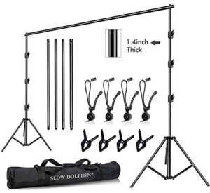 slow dolphin 10 x 10ft photo video studio heavy duty adjustable muslin backdrop stand background support system kit for photography with carrying bag 8 pcs clip clamps