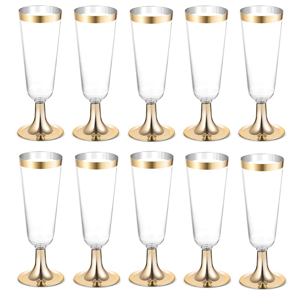 PRETYZOOM Wedding Glasses Champagne Glasses Plastic Disposable Cocktail Goblet 160ML Wine Cups Party Drink Cups for Wedding Bar Restaurant Party Banquet 10pcs (Golden) Disposable Glasses