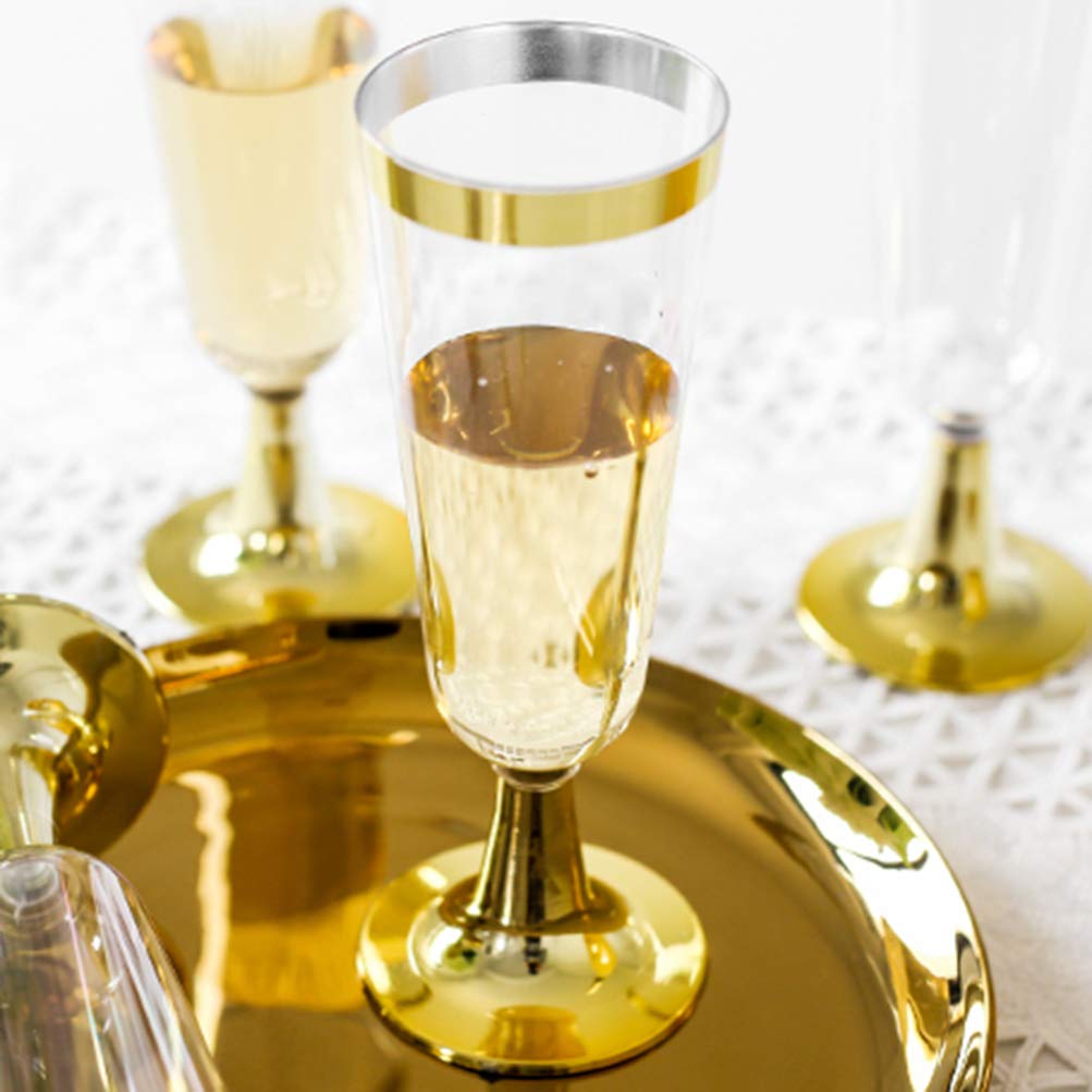 PRETYZOOM Wedding Glasses Champagne Glasses Plastic Disposable Cocktail Goblet 160ML Wine Cups Party Drink Cups for Wedding Bar Restaurant Party Banquet 10pcs (Golden) Disposable Glasses