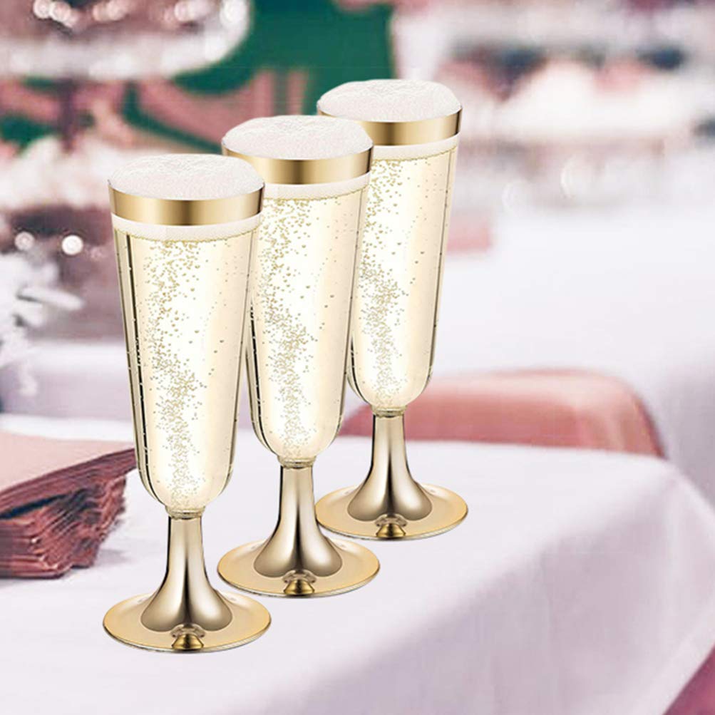 PRETYZOOM Wedding Glasses Champagne Glasses Plastic Disposable Cocktail Goblet 160ML Wine Cups Party Drink Cups for Wedding Bar Restaurant Party Banquet 10pcs (Golden) Disposable Glasses