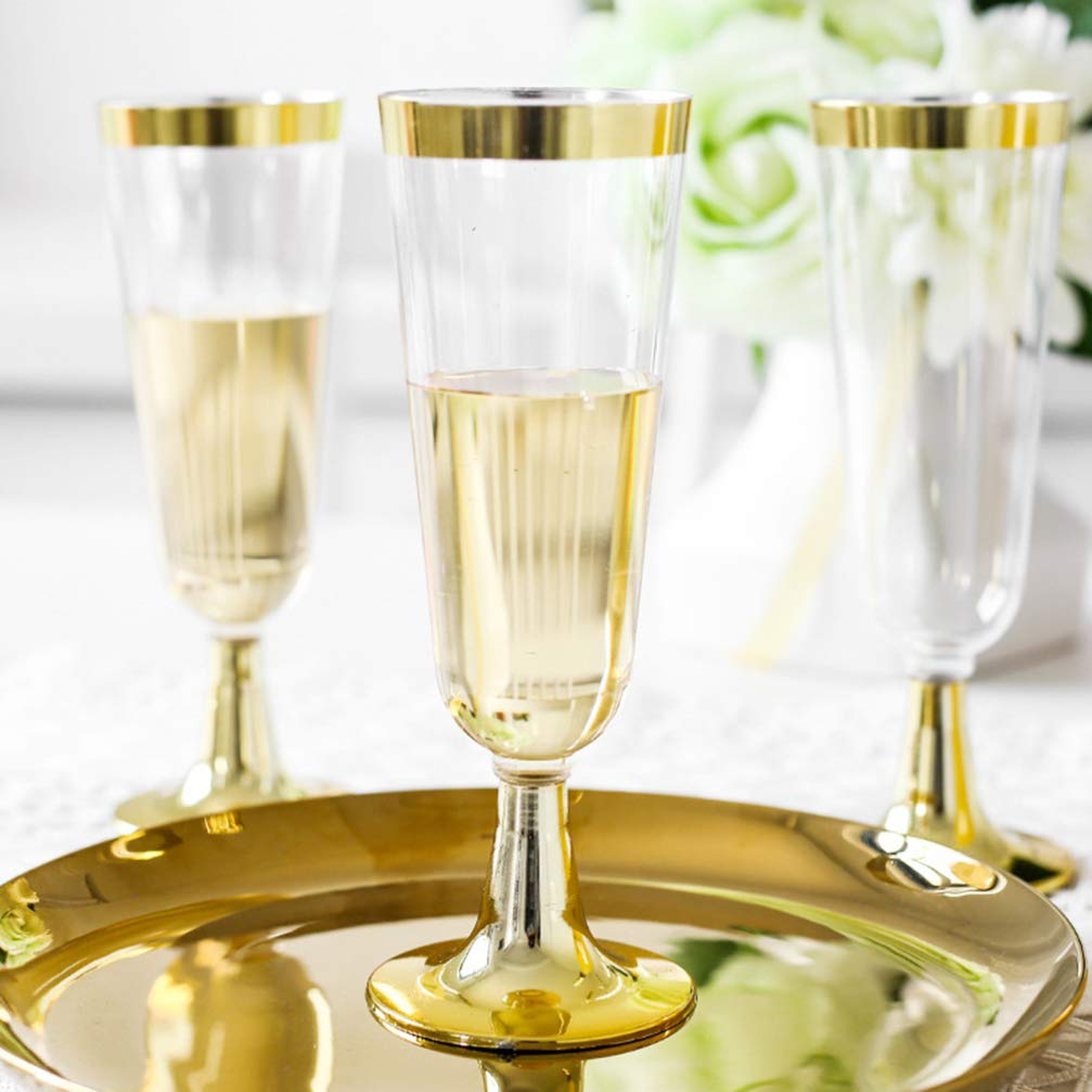 PRETYZOOM Wedding Glasses Champagne Glasses Plastic Disposable Cocktail Goblet 160ML Wine Cups Party Drink Cups for Wedding Bar Restaurant Party Banquet 10pcs (Golden) Disposable Glasses