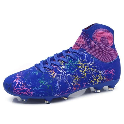 WELRUNG Men's Women's AG Cleats Training Athletic Non-Slip Long Studs High-Top Football Soccer Shoes for Youth Blue 9.5/8 US