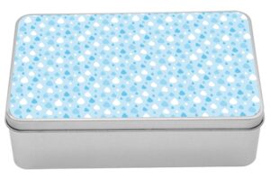 ambesonne abstract tin box, raindrops in soft tones doodle pastel cartoon repetition, portable rectangle metal organizer storage box with lid, 7.2" x 4.7" x 2.2", pale blue white